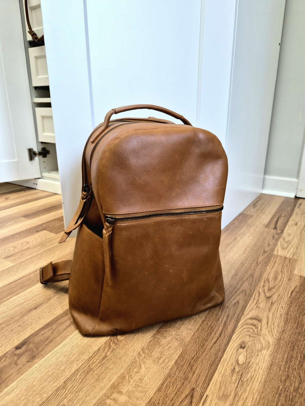 ABLE Alem 100% Genuine Nicasia Leather Backpack In Cognac Brown
